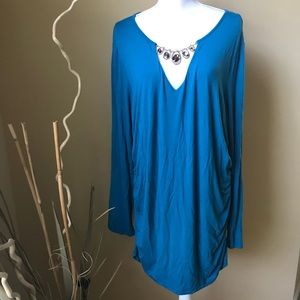 NWOT K. Jordan Tunic Dress Turquoise Jewel Neck 2X